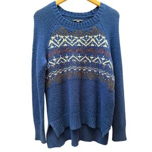 American Eagle  Blue Fair Isle Knit Cotton Wool Blend Sweater Women Sz S